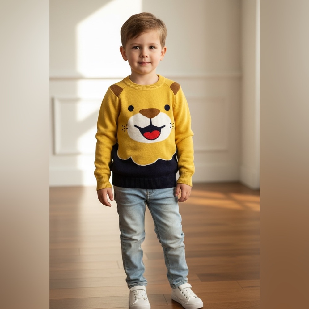 Adorable Yellow Lion Kids Sweater